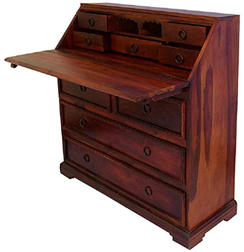 Image of Study Table with Book Shelf Sheesham Wood Study Table with 9 Drawer Storage Wooden Storage Cabinet Furniture for Living Room (Provincial Teak Finish)