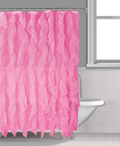 Sapphire Home Cascade Shower Curtain, Fabric Ruffle Shower Curtain, 70" x 72" Inches, Sheer Voile Vertical Ruffled Bathroom Shower, (Cascade, 70"x72", Pink)