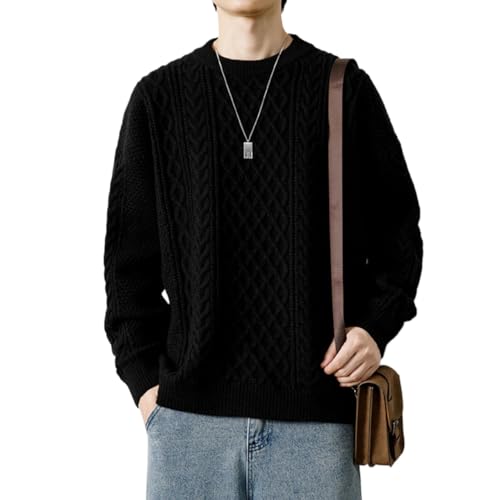 POHADON Men's Crewneck Pullover Tops Vintage Chunky Long Sleeve Fisherman Twist Patterned Cable Sweater Fall Winter Clothes