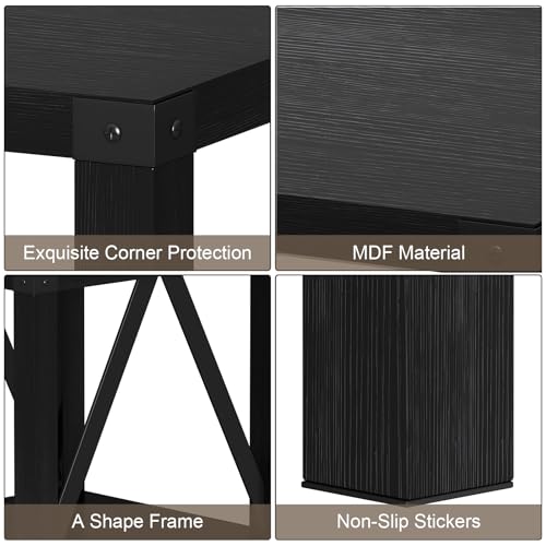 Image of Treocho Farmhouse Side Table Set of 2, Rustic Vintage Nightstand End Table with Shelf for Living Room, Bedroom, Black
