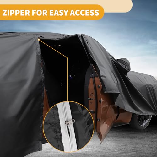 Image of All-Weather Waterproof Car Cover - UV-Resistant Outdoor Full Exterior Protection for Ford Kuga 2013-2023 190T-PU Black with Right Side Zipper