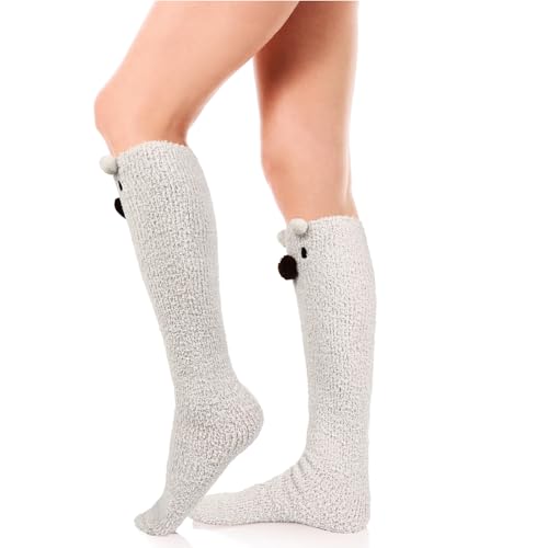 Image of Benefeet Sox Girls Cute Animal Fuzzy Knee High Socks Womens Funny Striped Cozy Winter Warm FluffyThigh High Socks Leg Warmers