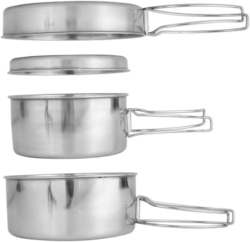 4 Pcs Camping Cookware Set Stainless Steel Camping Pots and Pans for Picnic, Portable Cooking Mess Set