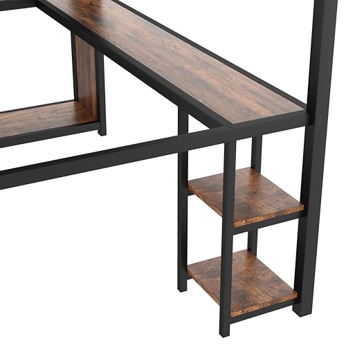 Image of Bellemave Queen Size Loft Bed with Desk and Wardrobe, Metal Queen Loft Bed Frame for Adults, Kids, Teens, Black and Woodgrain