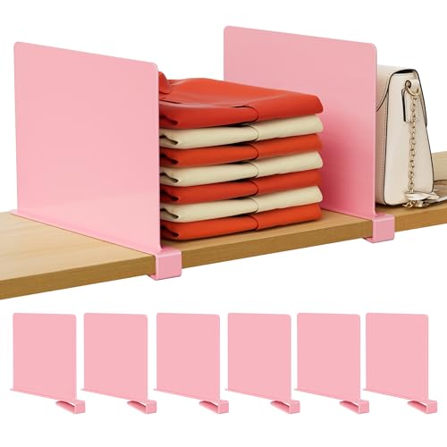 Image of HBlife 6 Pack Closet Organizers and Storage, Pink Shelf Dividers, Vertical Purse Organizer for Closet Perfect for Sweater, Shirts, Handbags in Bedroom and Kitchen, Acrylic Bookshelf for Organization