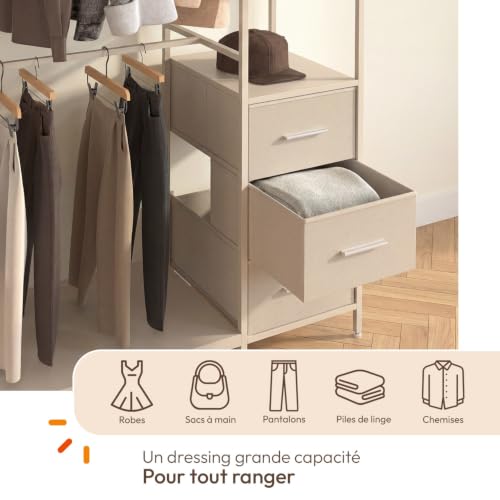 Dressing double penderie + double colonne . 140 cm UTAH avec 6 étagères et 6 bacs en tissu - vue 5