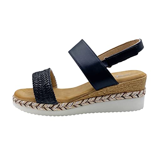 Sandali con zeppa donna Intreccio di paglia Comfort Scarpe estive con plateau e punta aperta per le donne