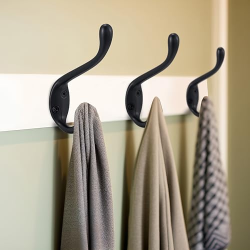 Jukzi Coat Hooks 5 Pack - Heavy Duty Wall Mounted Two Prongs Matte Black Double Hooks for Hanging Clothes/Towels - Sturdiness Design with Better Mounting System - Image 6