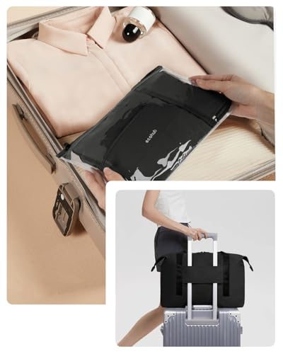 ECOHUB Faltbare Reisetasche Handgepäck, Untersitz Handgepäck Tasche für Flugzeug, Recyceltes PET Weekender Damen Mit Abnehmbar Nass-Tasche, 30L Easyjet handgepäck 45x36x20(Schwarz)