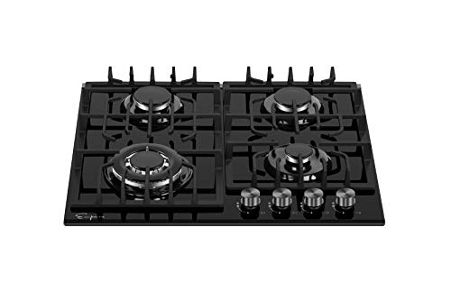 Empava 24 Inch Gas Cooktop Professional 4 Italy Sabaf Burners Stove Top Certified With Thermocouple Protection In Black Tempered Glass #TOP2