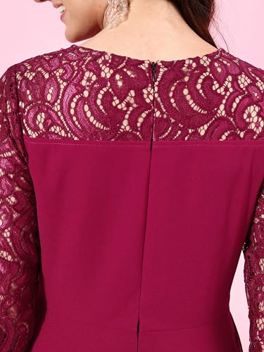 Image of Miss Chase Women's Round Neck Cap Sleeves Lace Knee -Long Skater Dress