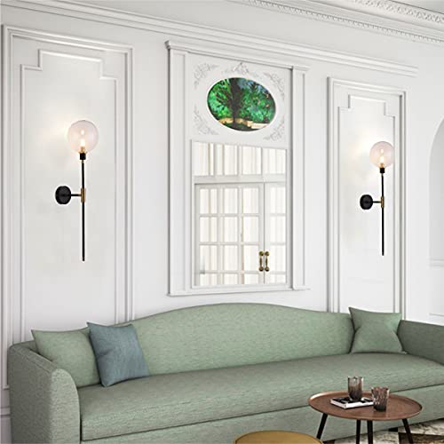 Image of KCO KCOLighting 1-Light Sconces Wall Light Gold Black Modern Wall Mounted Sconce Globe Glass Shade Wall Lamp with Long Arm for Bedroom Hallway (Clear,2 Pack)