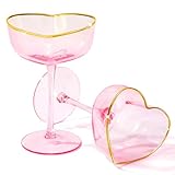 Didaey 2 Pack Valentine's Day Heart Shaped Champagne Flutes Pink Coupe Martini Glasses Cocktail Toasting Glasses Wine Cups with Gold Rim for Wedding Anniversary Galentine's Birthday(Classic)