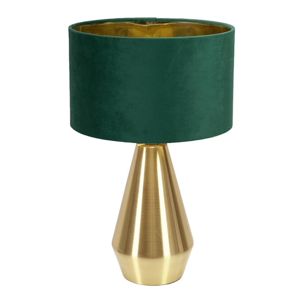 Valuelights Bottle Green Jax Gold Dimmable Touch Table Lamp With Velvet Drum & Gold Inner Shade & Bulb In