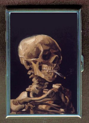 Vincent Van Gogh Skull Smoking Double-Sided Cigarette Case, ID Holder, Wallet with RFID Theft Protection
