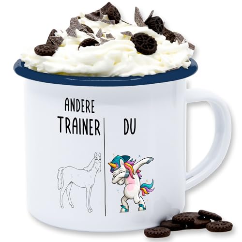 Emaille Tasse Blechtasse - Andere Trainer Dabbing Einhorn Geschenk Bester Trainer Geschenkideen Handballtrainer Geschenke Fußballtrainer I - 300 ml - Weiß Blau - coach beste trainerin best