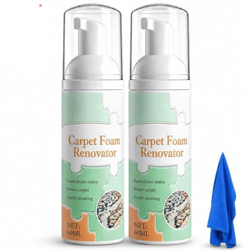 KDIRST 2PCS Waterless Carpet Foam Stain Remover With Towel, Carpet Cleaner Spray Foaming Solution, Deep Clean Carpet Cleaner, For Various Surfaces Including Couches And Carpets(60ml)