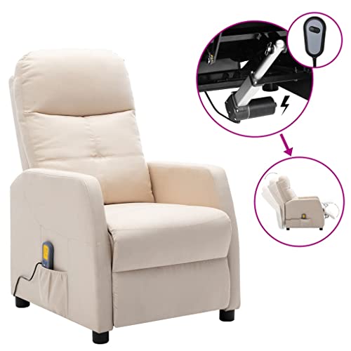 Yuhi-Hqyd Electric Massage Recliner,Adjustable Tv Chair,Heated Chair,Theater Seating,Includes Usb,Remote Control,With Side Pocket,Adjustable Headrest And Footrest,Assembly Required, Cream Fabric #TOP1