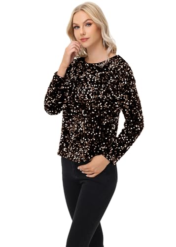 Anna-Kaci Women's Sequin Tops Sparkly Long Sleeve Glitter Evening Party Concert Shirt Blouse3