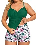 Aqua Eve Women Two Piece Plus Size Tankini Strapless Bathing Suits Bandeau Swimsuits with High Waisted Bottom Green Leaf 01 22W