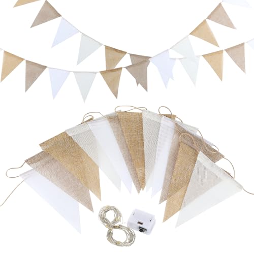 3 Stück Wimpelkette Leinen, Wimpelkette Outdoor Wetterfest, Vintage...