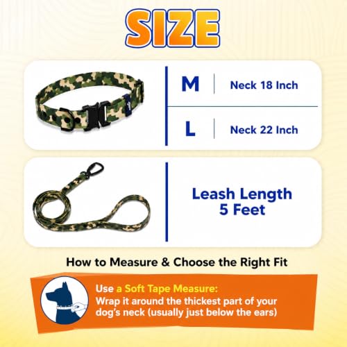 Image of Adil's Biothane Waterproof Dog Collar, Dog Leash & Collar Leash Combo | Heavy Duty TPU Coated Webbing | Adjustable Quick Release Buckle | Odour Resistant (Army Print, L-22, Collar & Leash Combo)