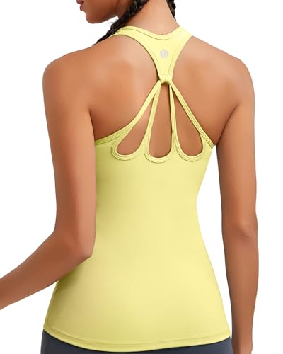 Image of RUNNING GIRL Workout Tops for Women,Strappy Back Black Top with Built in Bras Camisole Yoga Crop Tank Tops Padded