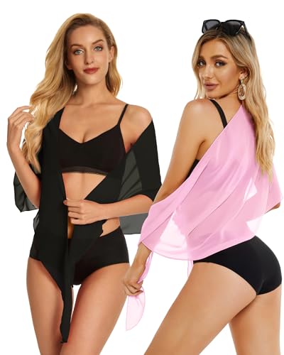 Image of CHICGAL 2 Pieces Women Beach Sarong Bathing Suit Wrap Skirt Sheer Bikini Swimsuit Cover Ups for Swimwear