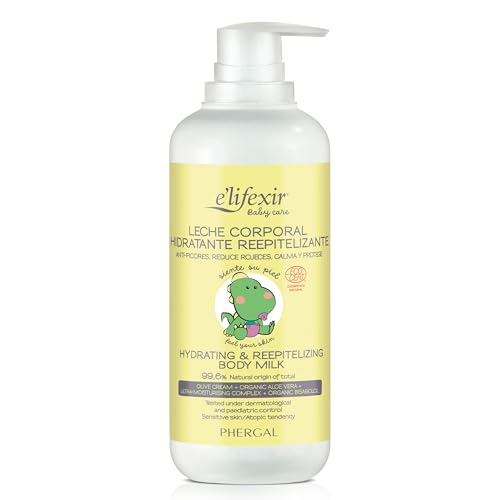 Elifexir Baby Care, Leche Corporal Hidratante Reepitelizante, Hidrata, Reduce Picores y Rojeces, Protege y Calma, Hipoalergénica, 99% de Ingredientes Naturales, 400 ml