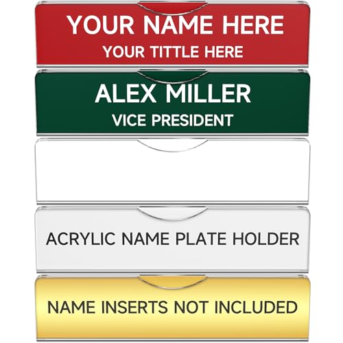 Kucle Adhesive Office Name Plates for Doors, 5 Pack 2x8 Inch Acrylic Classroom Wall Name Plate Holder for Desk Nameplate Sign Frame School Supplies