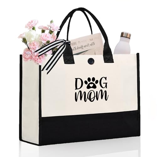 Craftique Dog Mom Tote Bag Gifts for Women, Dog Mom Mothers Day Birthday Gifts for Dogs Lovers, Practical Tote Bag for Shopping Travel Picnic, 17” x 6.7” x 12.5”