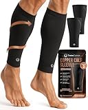 TheraCopper Copper Calf Compression Sleeve — Premium Copper Compression Shin Sleeve for Men & Women — Breathable & Non-Slip Leg Sleeves for Runners, Shin Splints, Muscle Recovery & Leg Fatigue