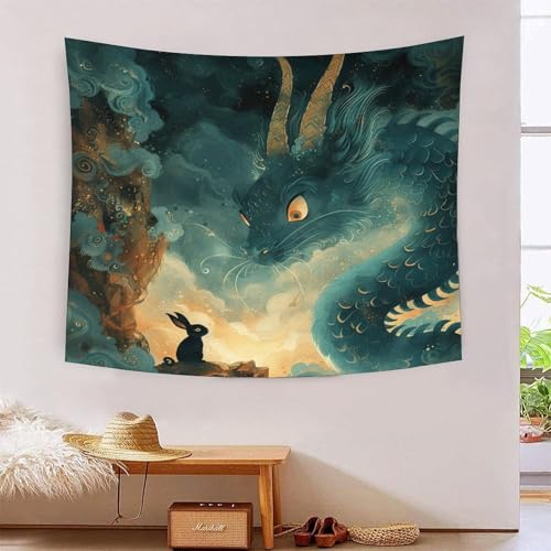 Tapisserie murale dragon 3D grand format en tissu polyester pour décoration salon