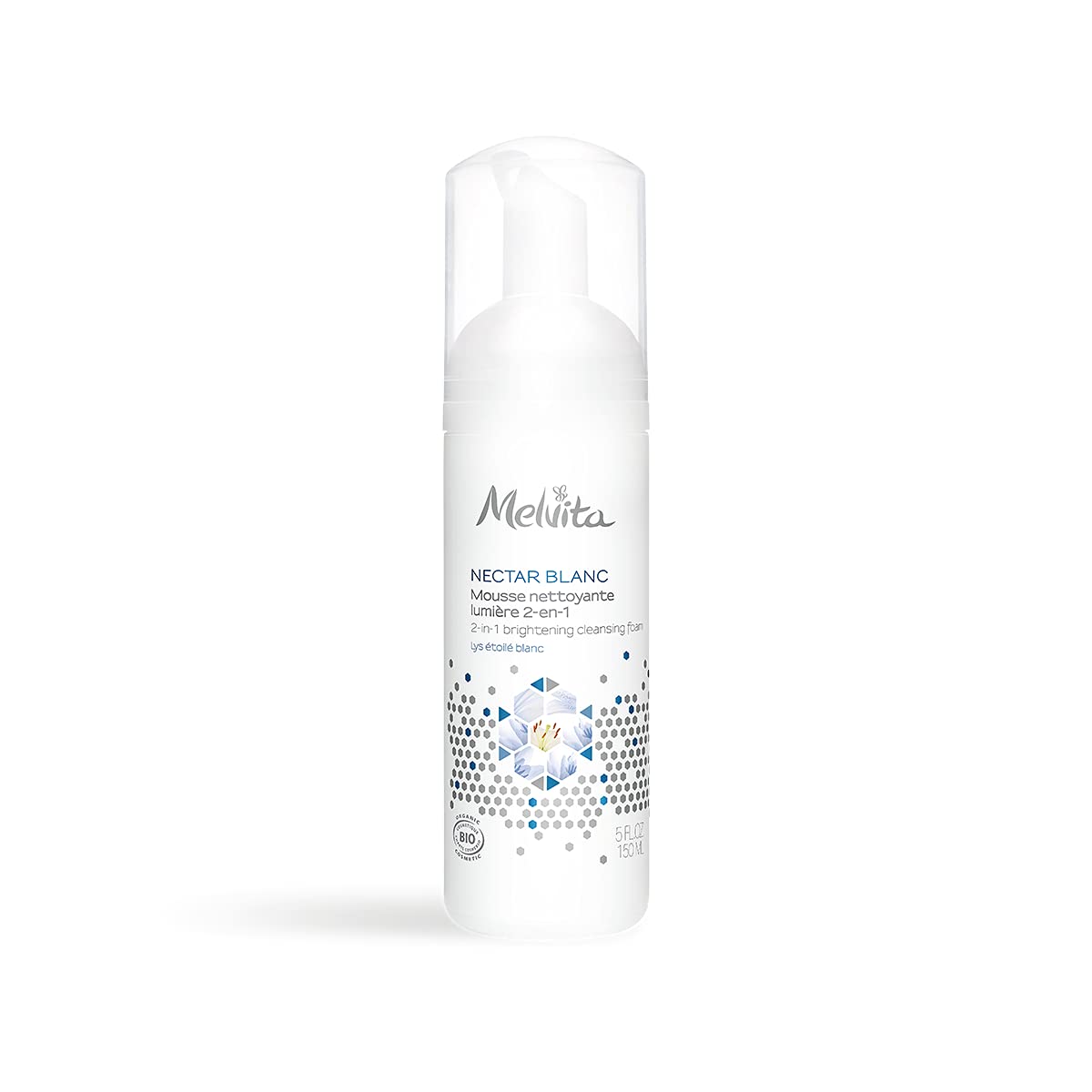 Melvita - Mousse Démaquillante Éclat - Nectar de Lumière - Nettoyant Exfoliant avec Lys Blanc Étoilé pour Teint Lumineux - 150 ml