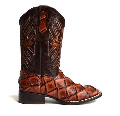 Joe Boots 708 Exotic Pirarucu Leather Print Men's Embroidered Square Toe Cowboy/Rodeo Boots Leather outsole2