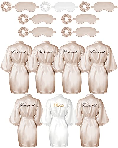 Jecery 21 Pcs Bridesmaid Robe Sets 7 Silk Satin Robe with 7 Sleeping Eye Mask 7 Elastic Headband...