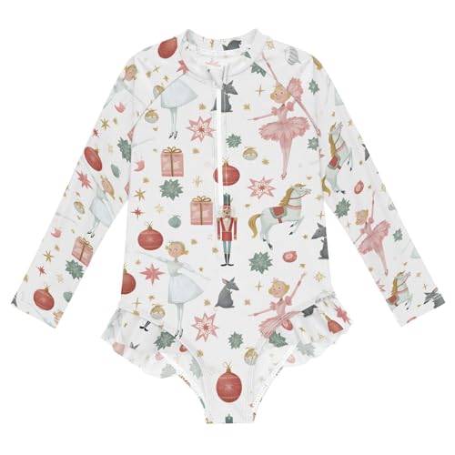 ALAZA Toddler Swimsuit Girl Bathing Suit Swimwear Rash Guard Christmas Nutcracker Ballerina Princess Long Sleeve 3T