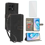 IUQXU for Honor X8A 4G Wallet Phone Case with Screen Protector [RFID Blocking] Leather Flip Card Holder Kickstand Strap Women Men Cell Phone Case for Honor X 8A HonorX8A 4G LTE Black