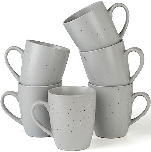 Famiware Coffee Mug Set Of 6, 14Oz Large Ceramic Mug For Men, Women, Speckled Glazed Mugs With Handle For Coffee, Tea, Milk, Cocoa, Cereal, Light Gray #TOP9