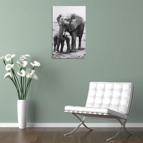 Poster sur toile Mom & Baby Elephant de 40x60 cm pour decoration murale