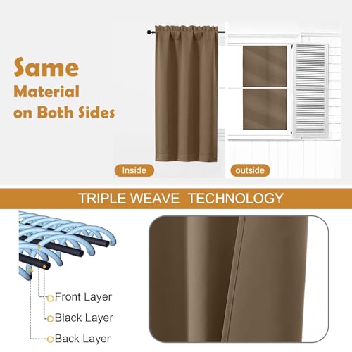 Image of Aiyufeng Brown Short Blackout Curtains for Bedroom 54 Inches Long 2 Panels Set, Solid Thermal Insulated, Energy Saving Window Treatment Curtains Blackout Drapes, W40 x L54 Inch, Brown