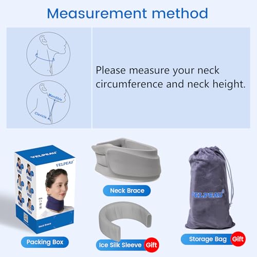 Velpeau Neck Brace for Neck Pain and Strong Support, Soft Cervical Collar for Sleeping Upright, Snoozing - Stabilizes & Relieves Pressure in Spine for Women & Men (Grey, M: 13.5-16.5" / 3" Depth)