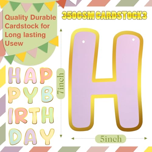 Image of TaoBary Macaron Happy Birthday Banner Pre-strung Birthday Party Decorations No DIY Hanging Banner Sign Hanging Decor for Women Men Boys Girls Party Supplies Backdrop