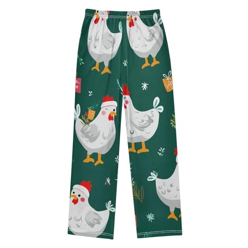 ZZXXB Chicken with Xmas Hat Boys Long Pants Soft Trousers Elastic Waist Kids Lounge Bottoms with Pockets S-XL2