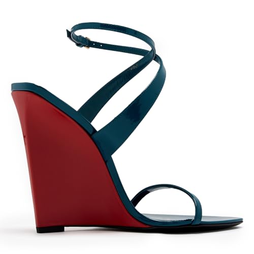 Wedge Sandals for Women Strappy Wedge Heels Pointed Open Toe Heeled Sandals Buckle Ankle Strap Pumps Sexy Wedding Dress Shoes(red,8.5)3