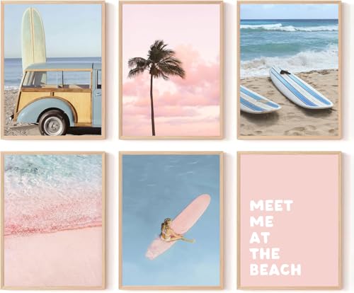 6Pcs Pastel Beach Wall Art Prints Pink Blue Coastal Granddaughter
