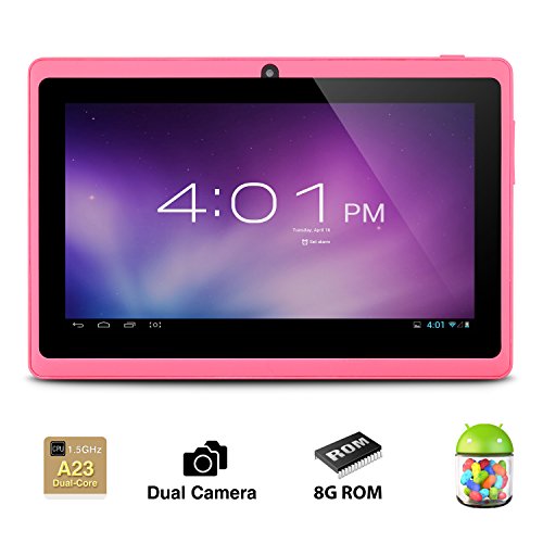 Alldaymall 7 Inch Android 4.4 KitKat Tablet PC MID with Capacitive Touchscreen (512MB + 8G, Dual Core CPU, 1.5GHz, Wi-Fi, Bluetooth, Dual Camera) Pink