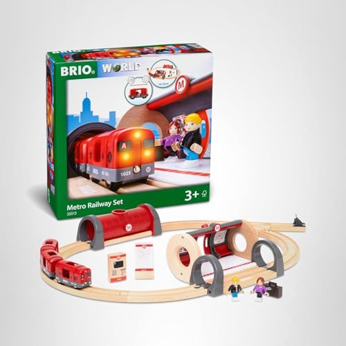 Brio World - 33513 - Circuit Métro - Coffret complet de 20 pièces - Circuit de train en bois - Thème ville urbain transport en commun - Jouet mixte à partir de 3 ans