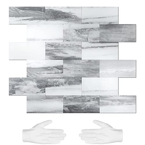 Stickgoo 10-Sheets Peel And Stick Backspalsh, Stick On Pvc Wall Tiles, Gray Sky Marble Kitchen Backsplash, Self Adhesive Subway Tile For Kitchen, Bathroom Vanity, Rv #TOP14