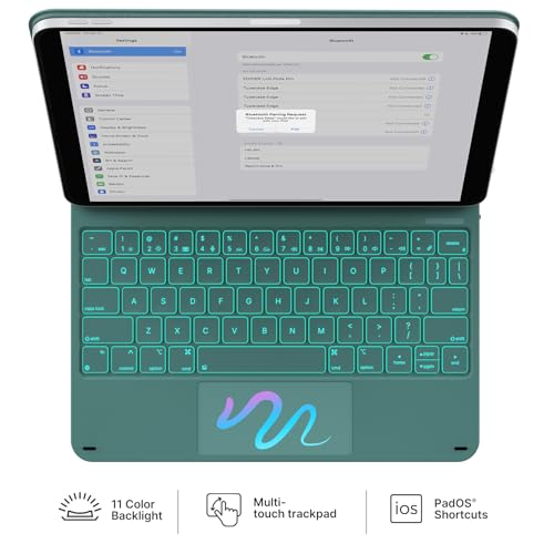 Image of typecase Edge Keyboard Case for iPad 11th Gen A16 (2025) & 10th Gen 10.9 inch (2022) - Multi-Touch Trackpad, 11-Color Backlit Magic-Style Keyboard - Floating Magnetic Stand, Pencil Holder - Midnight Green